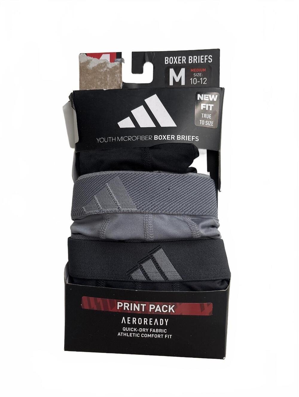 Adidas Youth M(10-12)Microfiber Boxer Briefs 3-Pack Medium